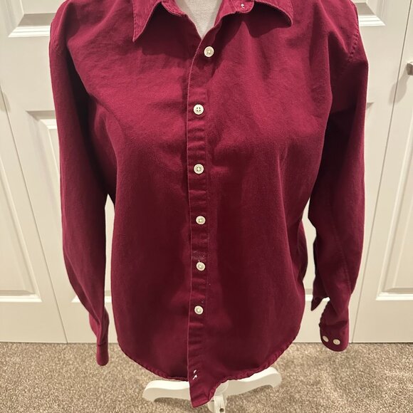 Vintage Lands' End Button Up Burgundy Maroon Shirt Size 12 Women's 100% Cotton - Picture 3 of 3